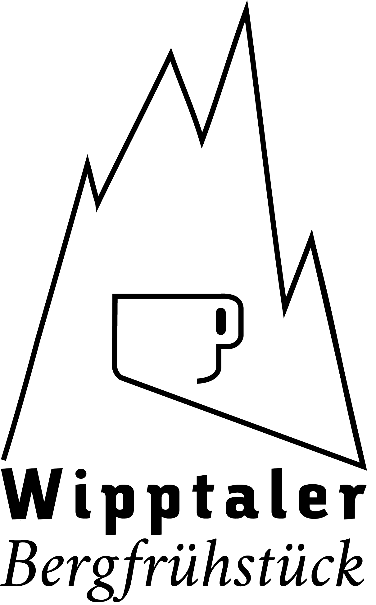 A simple logo featuring a mountain and a coffee cup. The text "Wipptaler Bergfrühstück" is clearly visible.